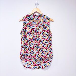 TRISTAN –‎ Multicolored geometric asymmetrical sleeveless blouse | Summer top *